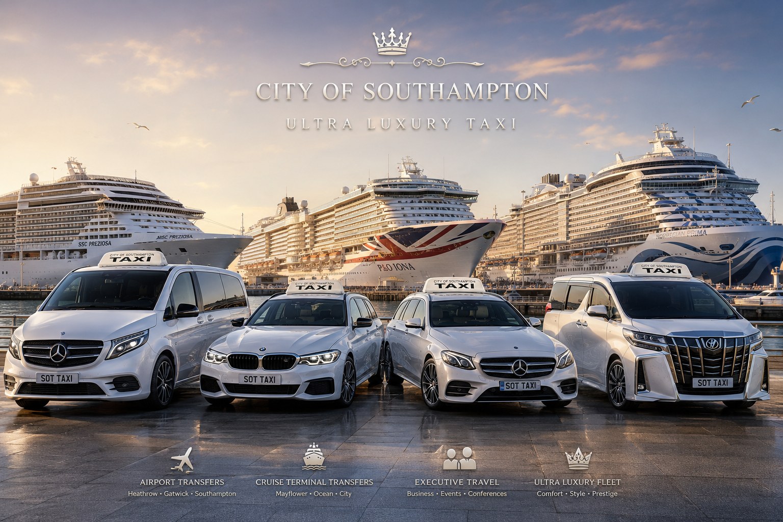TaxiCity Southampton luxury fleet at the cruise terminal